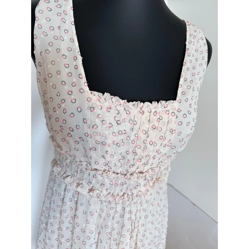 Studio M Ivory Pink Print Ruffle Waist Sleeveless Dress XS‎ NWT